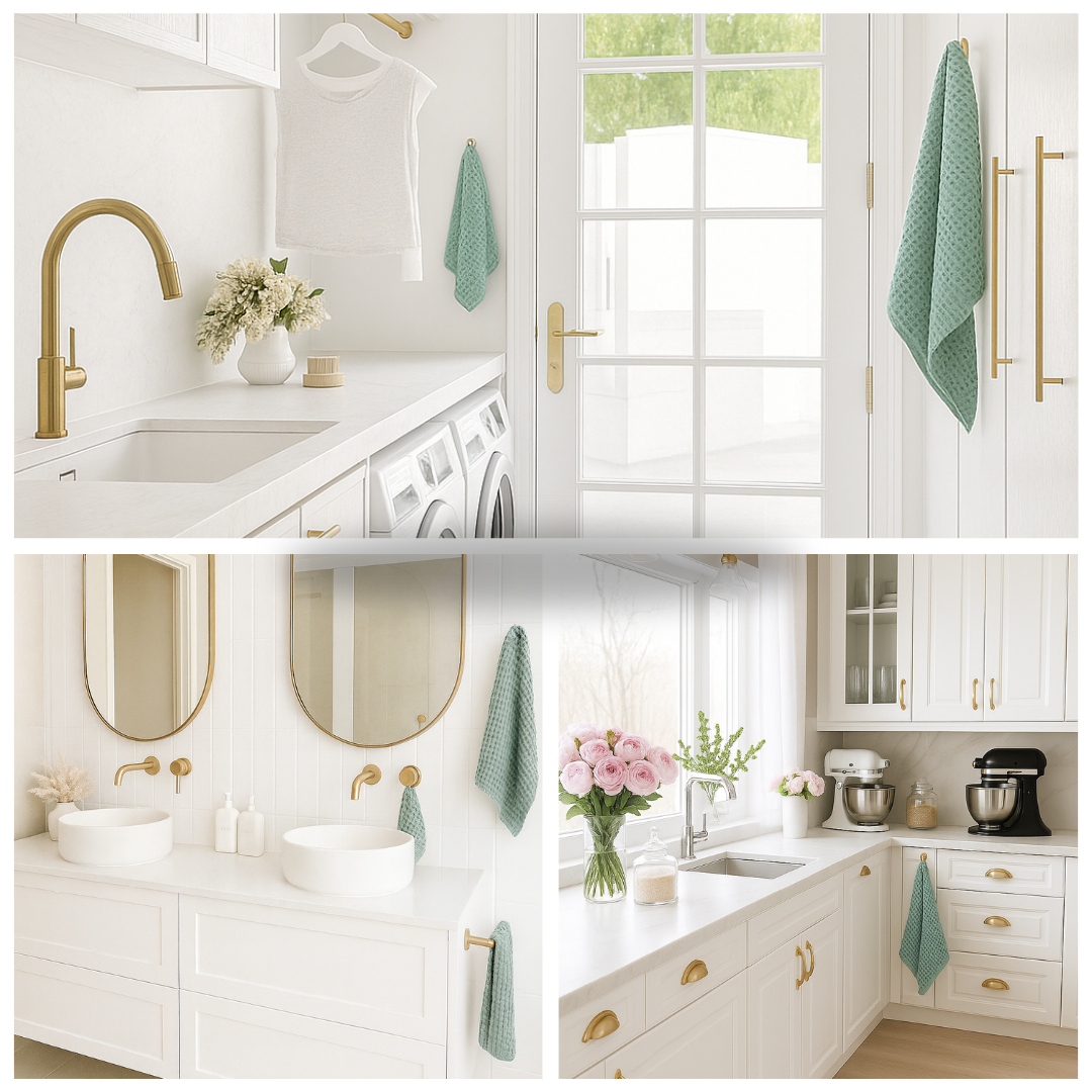 100% Organic Cotton Rustic Waffle Standard Tea Towel - Hand Towel - Sea Green