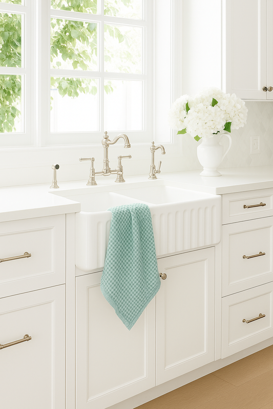 100% Organic Cotton Rustic Waffle Tea Towel Extra Large - Sea Green
