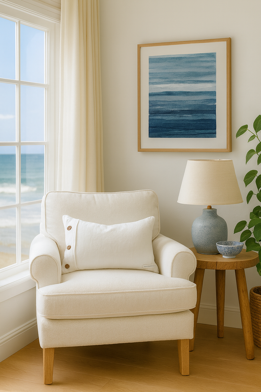 Pure Linen Lumbar Cushion Cover – Side Button Feature (30 x 50cm) - White