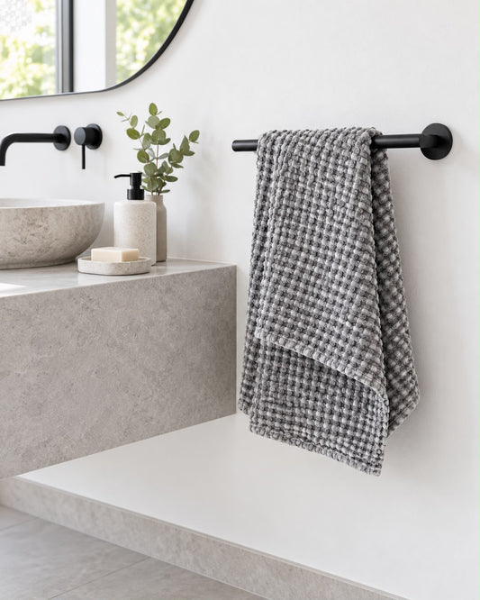 100% Organic Cotton Rustic Waffle Standard Tea Towel - Hand Towel - Slate Grey