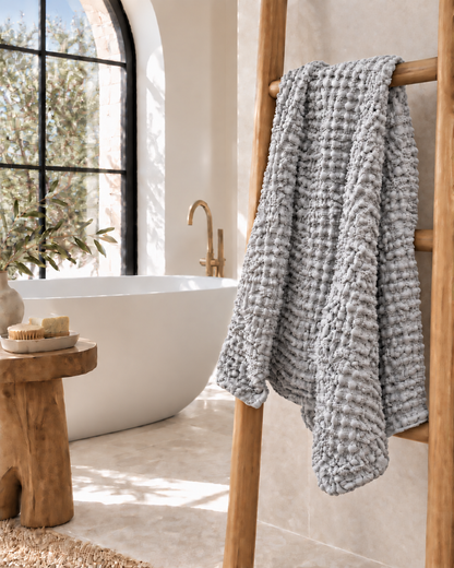 100% Organic Cotton Rustic Waffle Standard Tea Towel - Hand Towel - Slate Grey