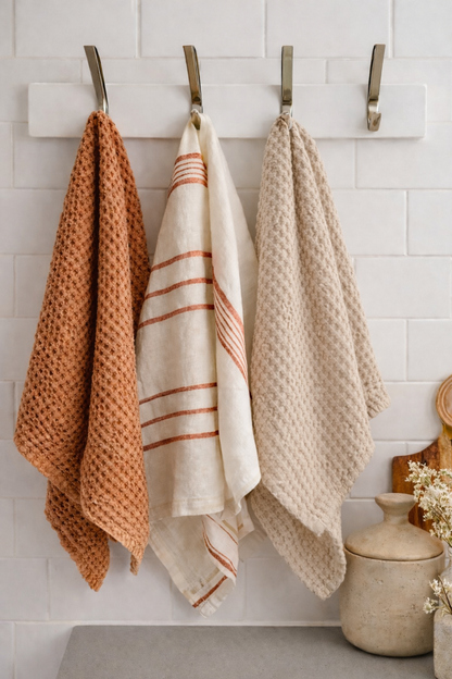 100% Organic Cotton Rustic Waffle Tea Towel Extra Large - Terracotta