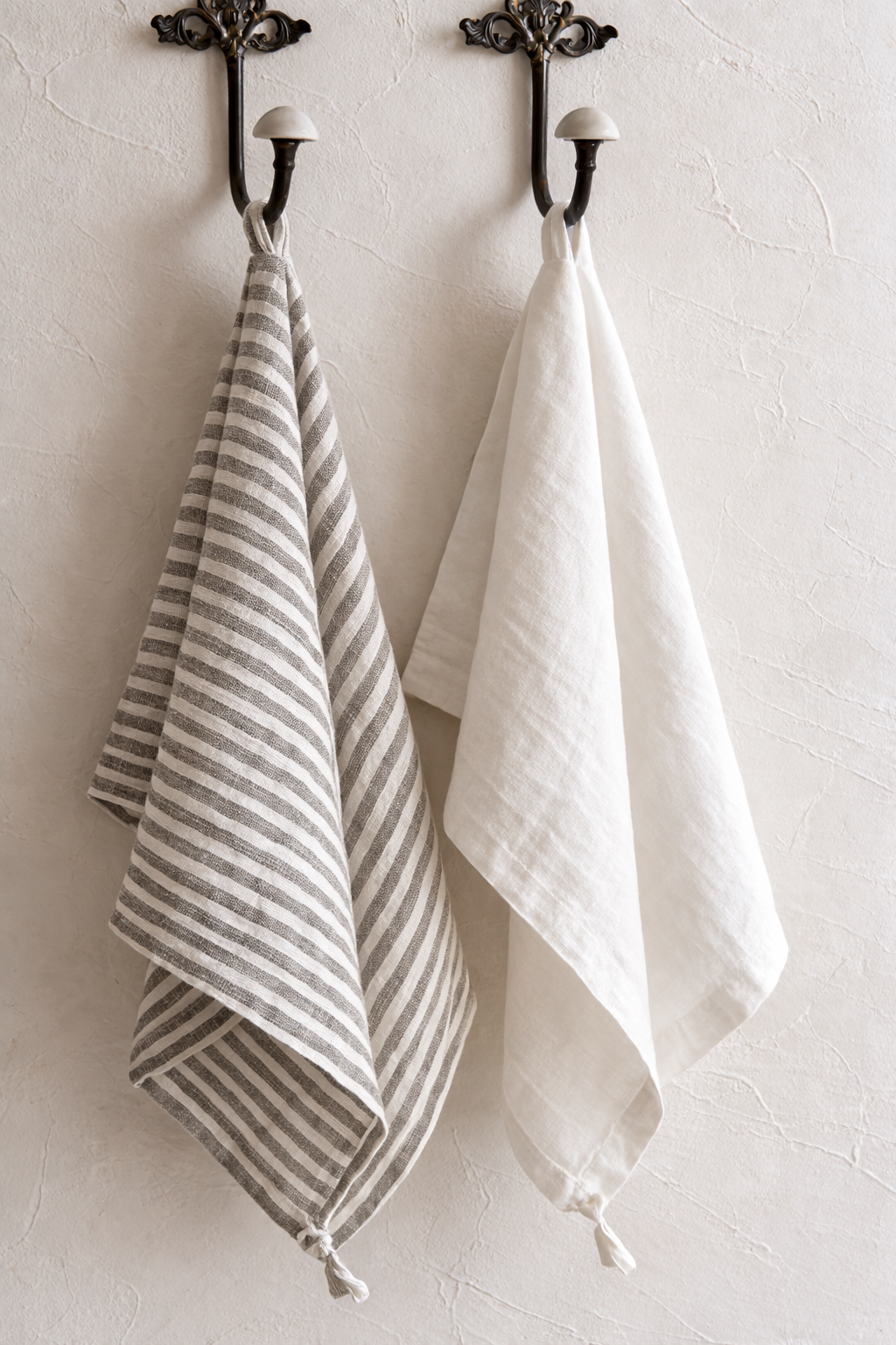 Pure French Linen Tea Towel - Grey Stripe
