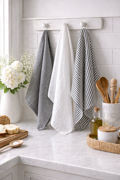 Pure French Linen Tea Towel - Grey Denim