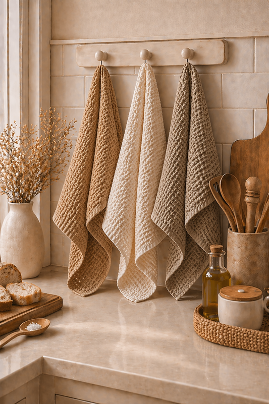 100% Organic Cotton Rustic Waffle Tea Towel Extra Large  - Light Rust