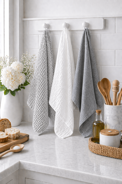 100% Organic Cotton Rustic Waffle Tea Towel Extra Large - Light Grey
