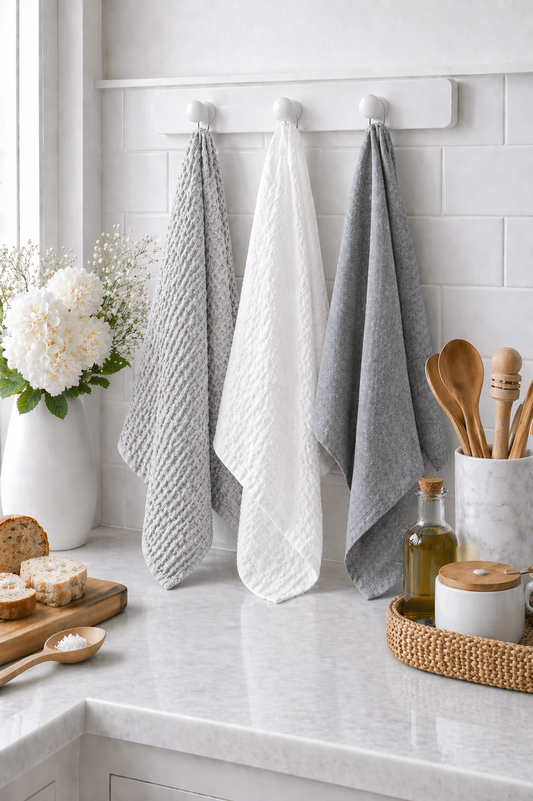 100% Organic Cotton Rustic Waffle Tea Towel Extra Large - Light Grey