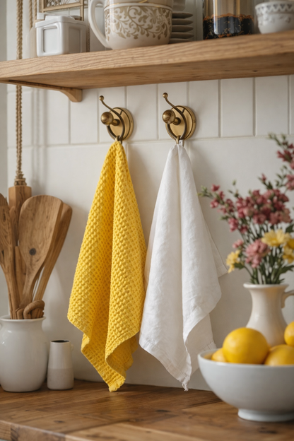 100% Organic Cotton Rustic Waffle Tea Towel Extra Large - Buttercup
