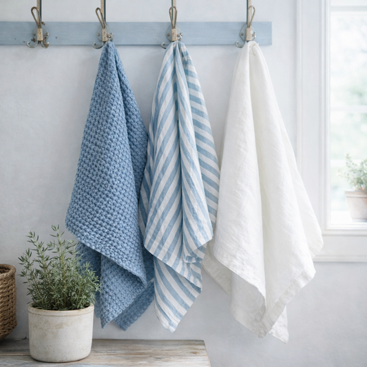 100% Organic Cotton Rustic Waffle Tea Towel Extra Large - Blue