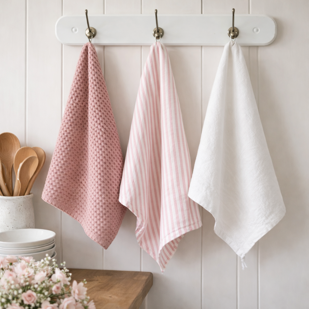 Pure French Linen Tea Towel - Pink Pinstripes