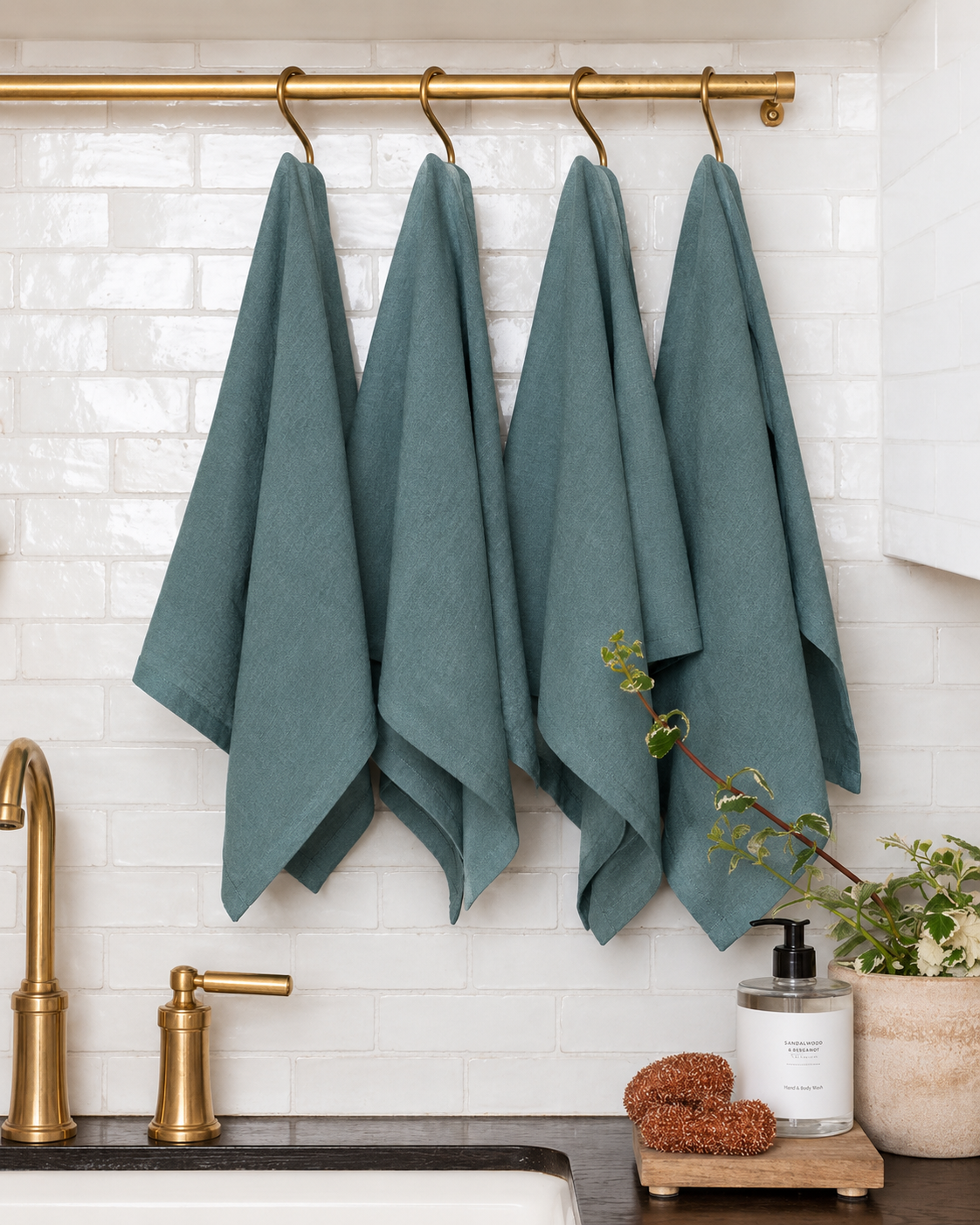 Pure French Linen Tea Towel - Teal