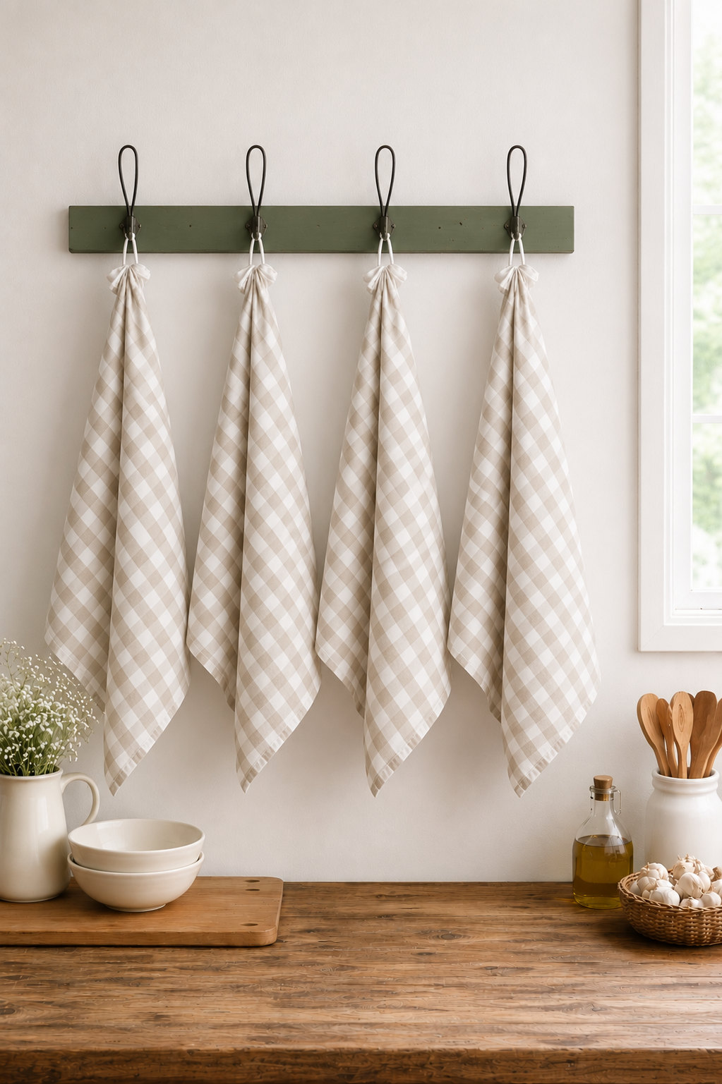 4 Pack Pure Linen Tea Towels - Gingham
