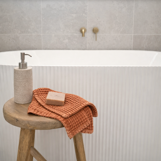 100% Organic Cotton Rustic Waffle Face Cloth - Terracotta