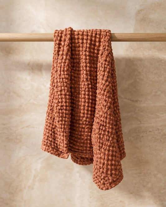 100% Organic Cotton Rustic Waffle Standard Tea Towel - Hand Towel - Terracotta