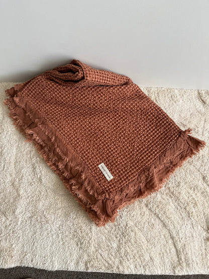 Organic Cotton Rustic Waffle Throw Blanket - Terracotta