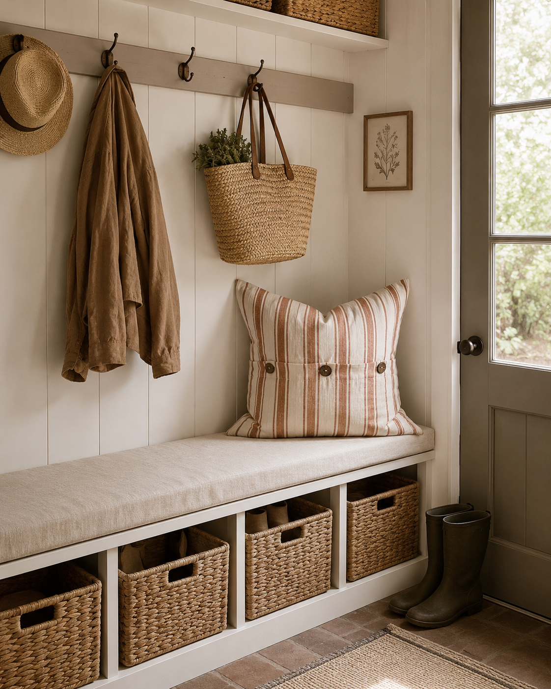 Pure French Linen Cushion Cover - Terracotta Stripe