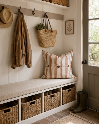 Pure French Linen Cushion Cover - Terracotta Stripe