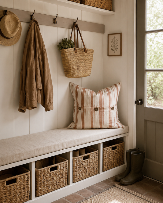 Pure French Linen Cushion Cover - Terracotta Stripe