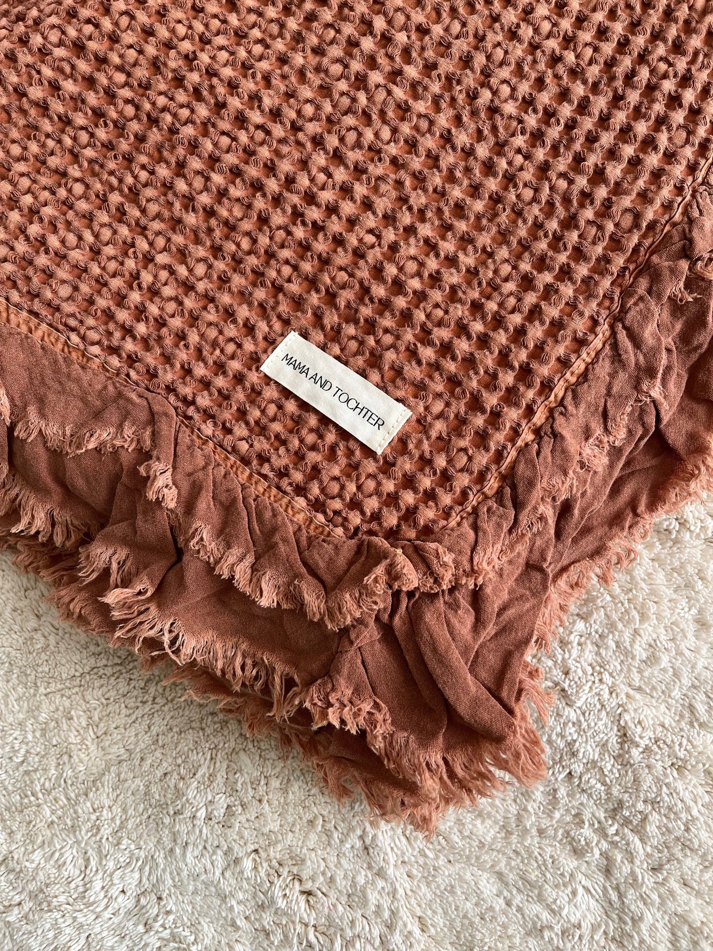 Organic Cotton Rustic Waffle Throw Blanket - Terracotta