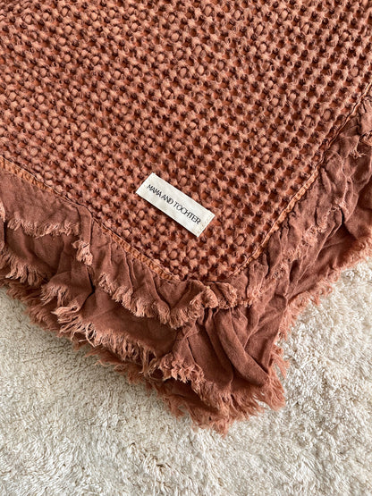 Organic Cotton Rustic Waffle Throw Blanket - Terracotta