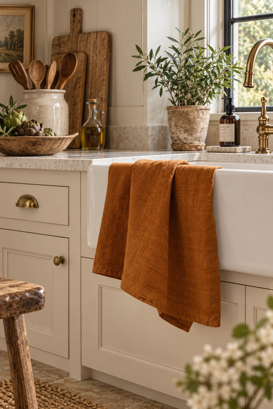 Pure French Linen Tea Towel - Tobacco