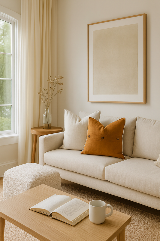 Pure French Linen Cushion Cover with Piped Edge - Tobacco with Natural Piping