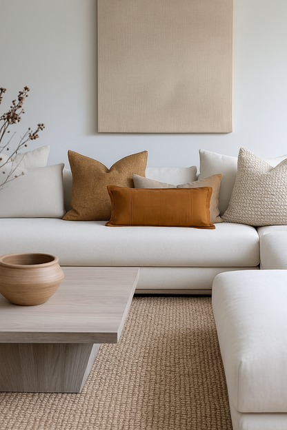 Pure French Linen Lumbar Cushion Cover with Flange Detail - Tobacco