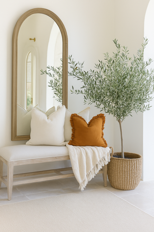 Pure French Linen Frayed Edge Ruffle Cushion Cover - Tobacco