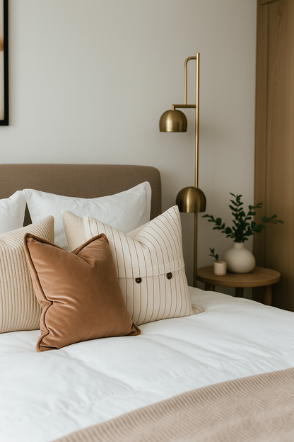 Pure Linen Cushion Cover - Toffee Pinstripe