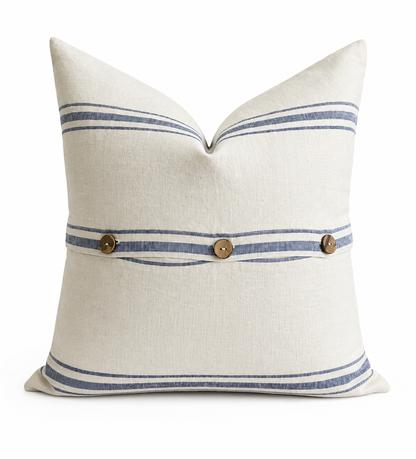 Pure French Linen Cushion Cover - Vintage Stripe - Navy