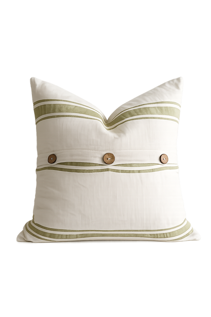 Pure French Linen Cushion Cover - Vintage Stripe - Olive