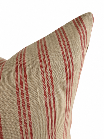 Pure French Linen Cushion Cover - Vintage Stripe - Red