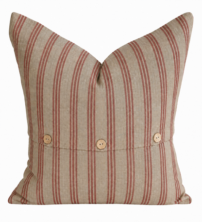 Pure French Linen Cushion Cover - Vintage Stripe - Red