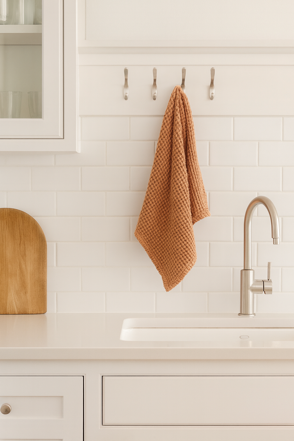100% Organic Cotton Rustic Waffle Standard Tea Towel - Hand Towel - Rust