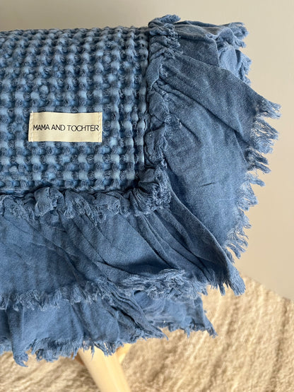 Organic Cotton Rustic Waffle Throw Blanket - Blue