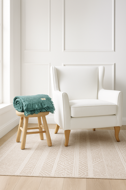 Organic Cotton Rustic Waffle Throw Blanket - Sea Green