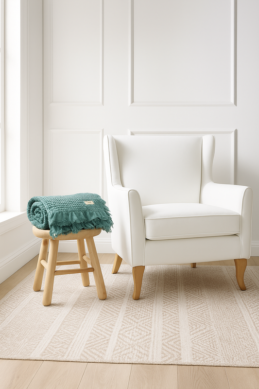 Organic Cotton Rustic Waffle Throw Blanket - Sea Green