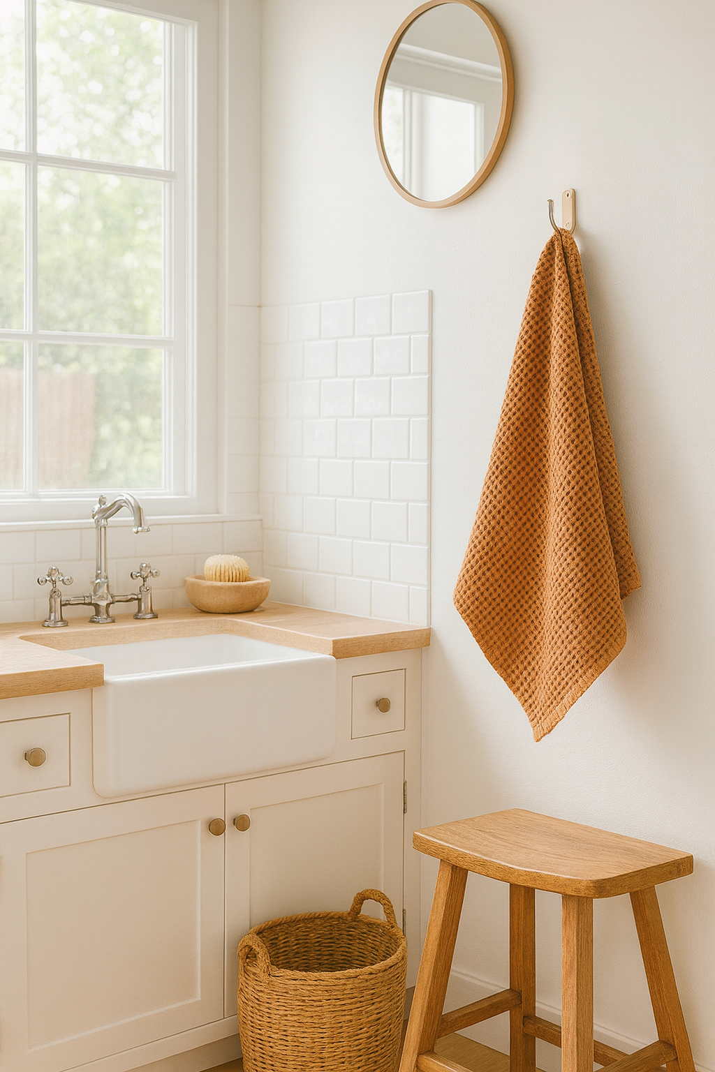 100% Organic Cotton Rustic Waffle Standard Tea Towel - Hand Towel - Rust