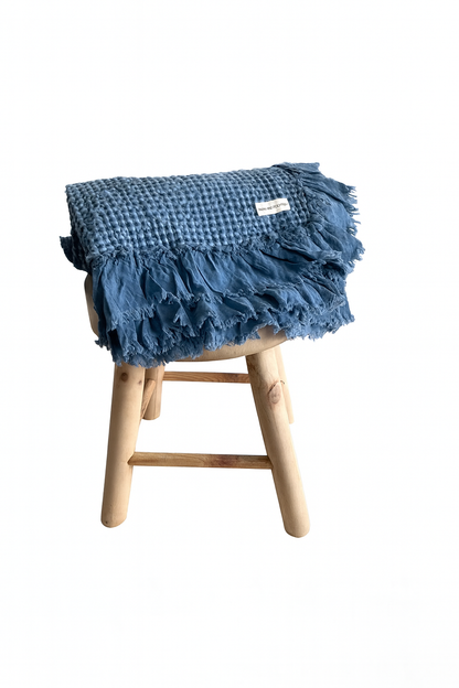 Organic Cotton Rustic Waffle Throw Blanket - Blue