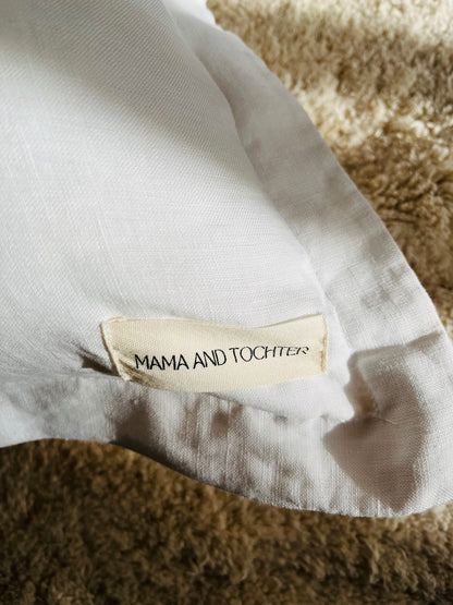 Pure French Linen Lumbar Cushion Cover with Flange Detail - White