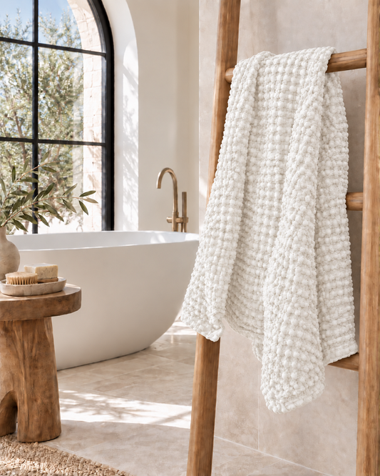 100% Organic Cotton Rustic Waffle Standard Tea Towel - Hand Towel - White