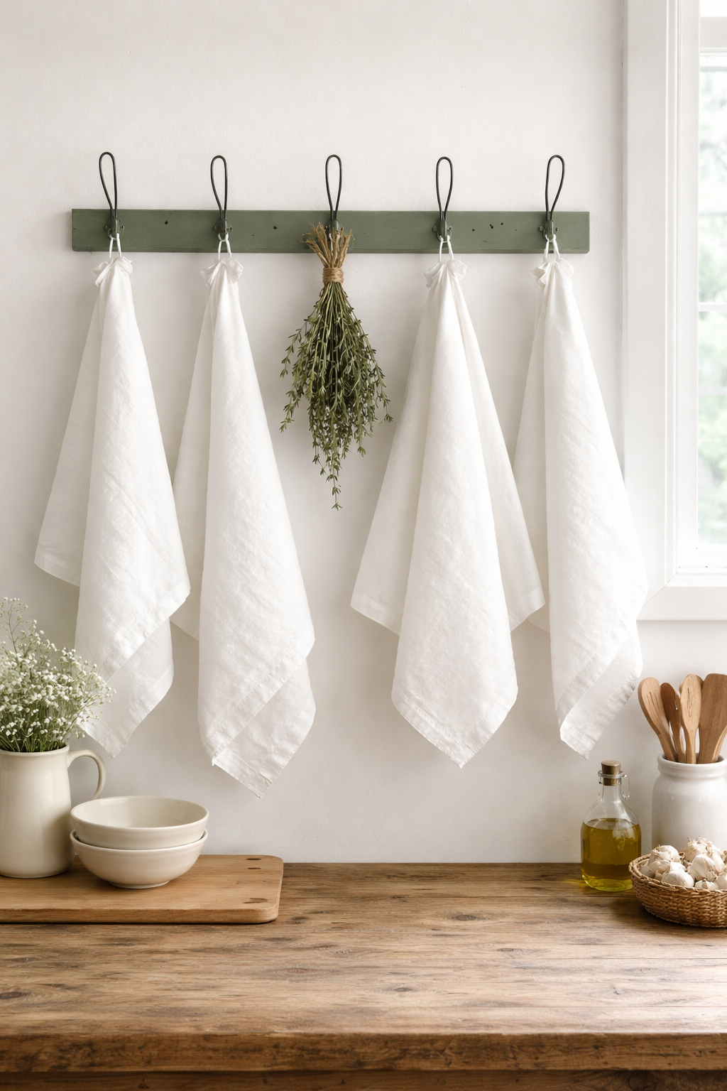 Pure French Linen Tea Towel - White