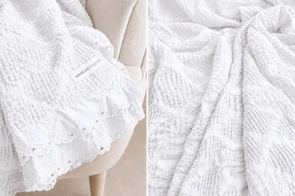 Organic Cotton Waffle Textured Ruffle Throw - White - 150 x 200