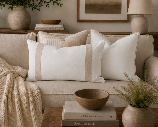 White & Natural Pure Linen Lumbar Cushion Cover | 40 x 60cm
