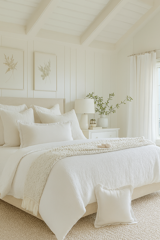 Pure French Linen Lumbar Cushion Cover with Flange Detail - White