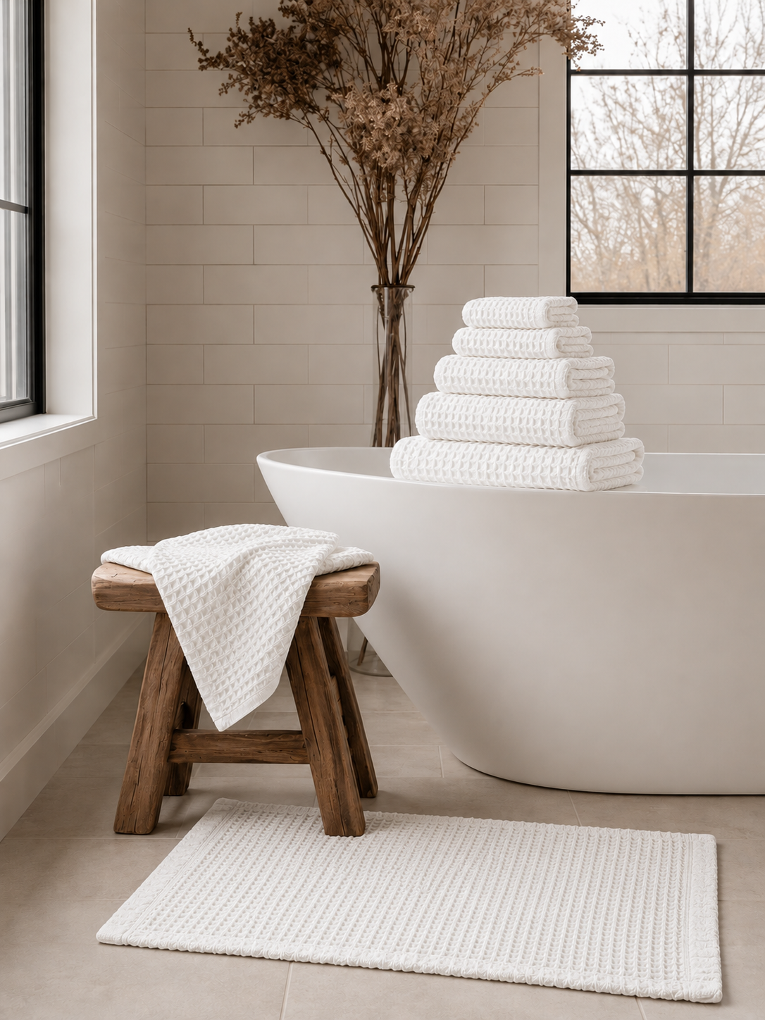 Organic Cotton Waffle Bathmat - White