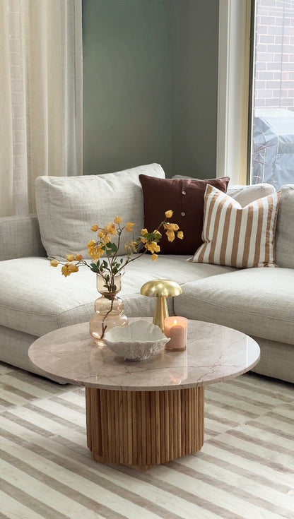 Pure Linen Cushion Cover - Toffee Wide Stripe