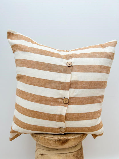 Toffee Wide Stripe Linen Cushion