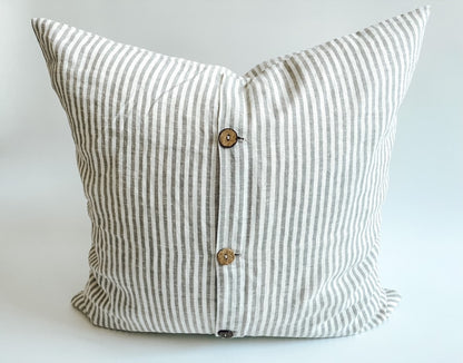 Linen Cushion - Grey Stripe