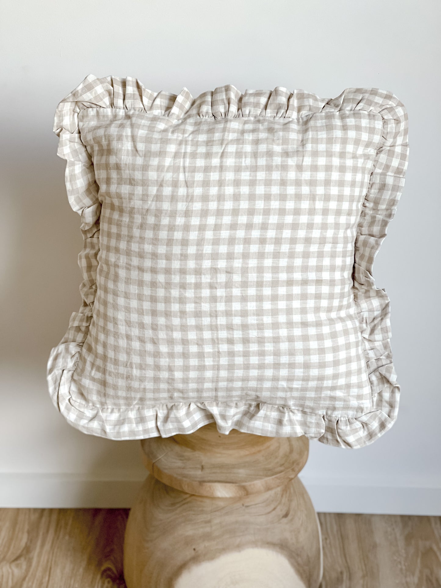 Linen Ruffle Cushion - Gingham